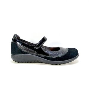 Naot Kirei Womens 7 Black Suede And Patent Leather Adjustable Strap Shoes